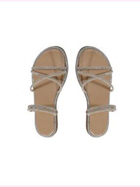 Rhinestone Strappy Open Toe Slide Sandals Slip On Casual